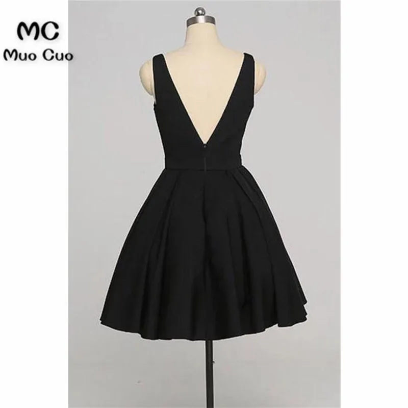 Simple V Neck Black Short Prom Dress, Black Homecoming Dress8