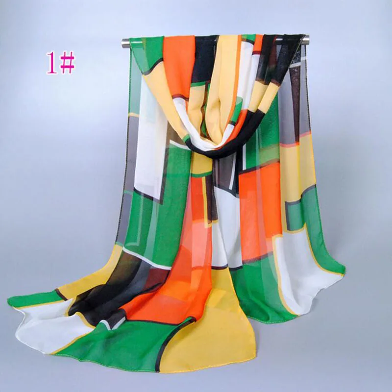 MSAISS 9 видов цветов высокое качество шифон шарф Plaid печатных Дамская шаль 160*50 см солнцезащитный крем шарф - Цвет: color1