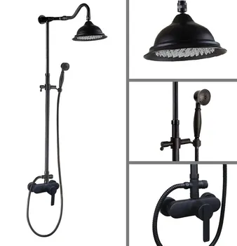 

Black Oil Rubbed Brass Single Handle Bathroom 8 Inch Round Rain Shower Faucet Set Bath Mixer Tap Hand Shower mhg653