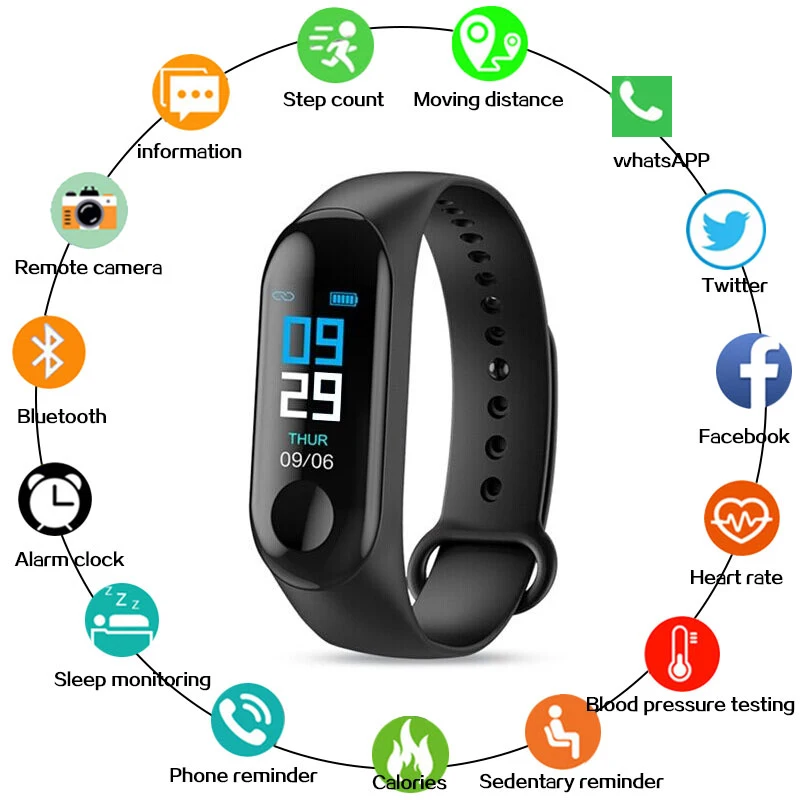 

H&A M3 Smart Bracelet Blood Pressure & Heart Rate Monitor Colorful Touch Screen Smart Band Wristband Step Counter Sport Bracelet