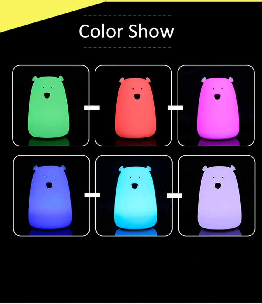 Cute Bear Silicone LED Night Light Lamp Children Bedroom Color Changing Night Lamps  LED Bedside Light for Children Kid Baby Toy Gifts (28)