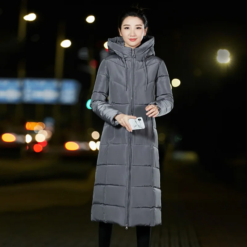 Длинная зимняя женская куртка с капюшоном, большие размеры, 5XL, 6XL, пальто с хлопковой подкладкой, Женская парка, парка, женская верхняя одежда, теплая куртка - Цвет: Серый