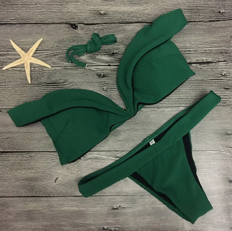 Red/Green/Pink Solid off shoulder biquine feminino 2018 cute sexy low cut padded bra bikini set micro bottom swimsuit women SML Red/Green/Pink Solid off shoulder biquine feminino 2018 cute sexy low cut padded bra bikini set micro bottom swimsuit women SML