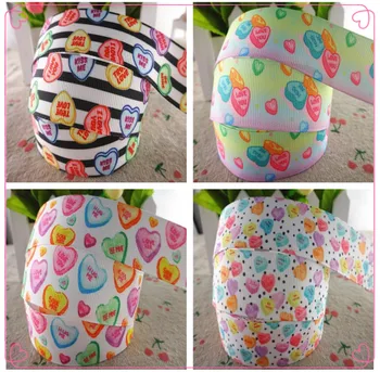 

18090701, 1" 25mm 5 yards Heart-shaped printed grosgrain ribbons DIY hairbows handmade materials