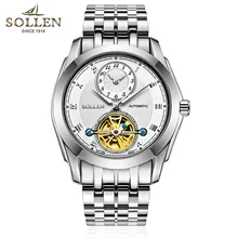 SOLLEN automatic mechanical watch business men watches hollow steel waterproof male table luminous multifunction