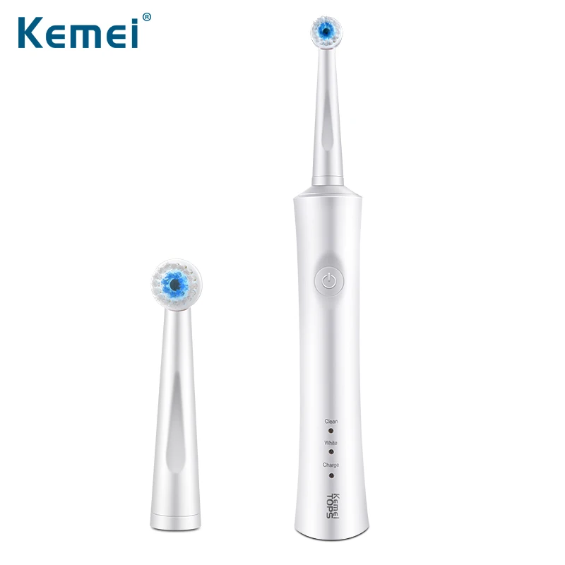 

Kemei KM-908 2 Minutes Timing Closure Toothbrush Ultrasonic Sonic Rotary Electric Replacement Heads Tooth Brush Clean And White
