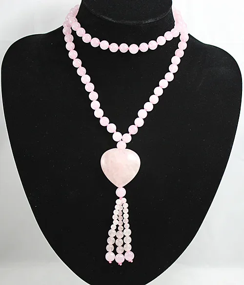 

2 colors wholesale 32" 8mm purple/green jade beads and heart tassel necklace