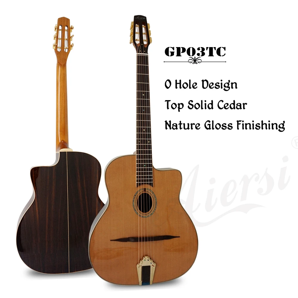 

Aiersi Brand Oval Hole Petit Bouche Solid Cedar Top Django Jazz Gypsy Guitar With Free Guitar case and strap