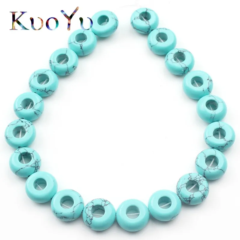 4x10mm Natural Stone Green Turquoises Beads Round Big Hole Loose Spacer Bead For Jewelry Making Diy Bracelets Accessories | Украшения и
