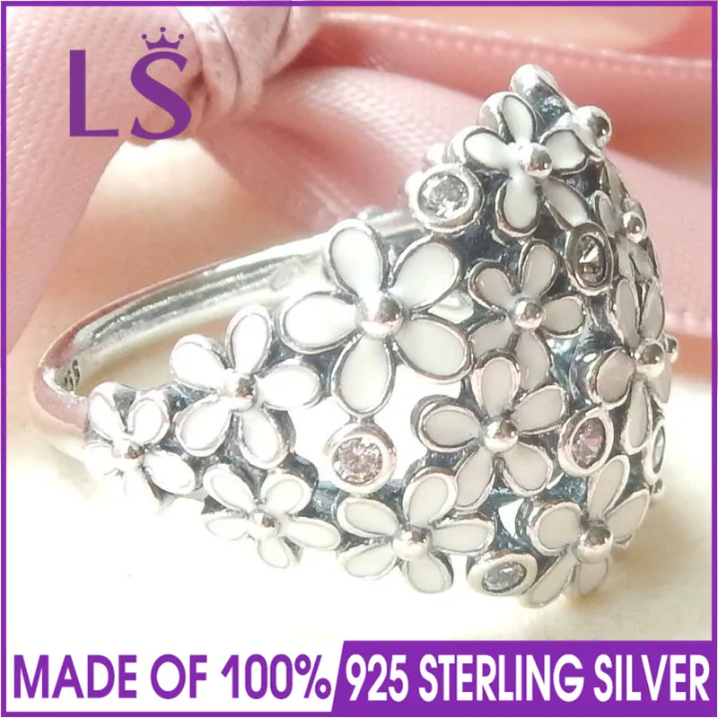 

LS Hot Sale High Quality Real 925 Sterling Silver Sparkling Darling Daisy Bouquet Ring For Women Wedding Rings Fine Jewelry N