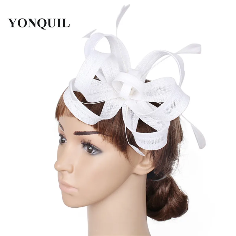 

Вуалетка Sinamay с имитацией головной убор, белый коктейльный головной убор для невесты, аксессуары для волос Дерби, 17 цветов