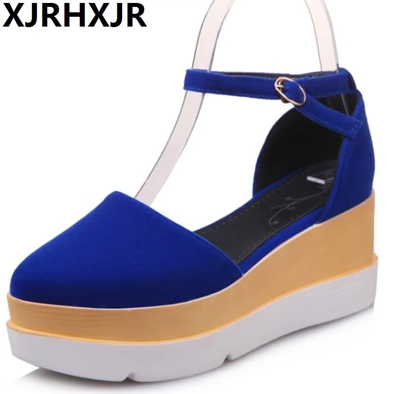 

XJRHXJR Brand 2018 New Summer Autumn Wedge Heels Women Sandals Pointed Toe Platform Shoes High Heels Women Shoes Sandalias Mujer
