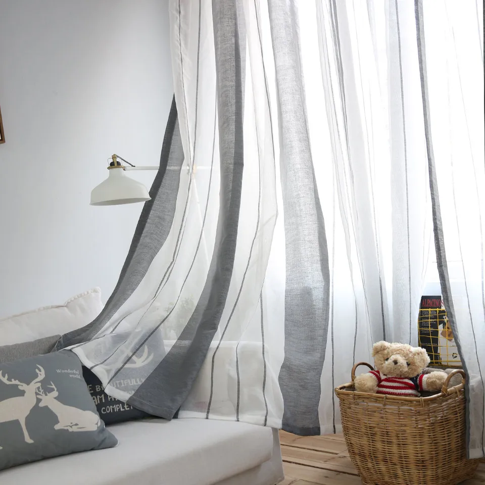 Elka, современные льняные полосатые тюлевые прозрачные оконные шторы для гостиной, спальни, вуаль, занавески на окна, занавески, жалюзи