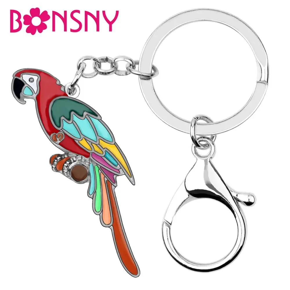 

Bonsny Enamel Alloy Cartoon Fashion Macaws Parrot Keychain Key Rings Colorful Bird Jewelry For Women Girls Teen Charms Gift