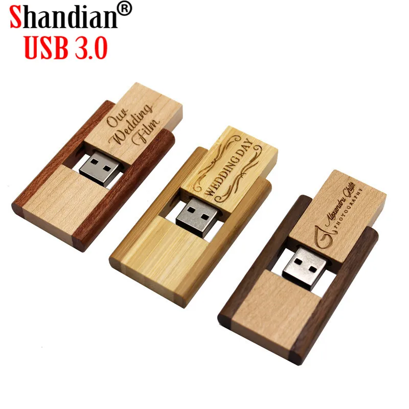 

SHANDIAN USB 3.0 (10 PCS free LOGO) Wooden rotatable usb flash drive Memory stick pendrive 4GB 16GB 32GB 64GB photography gift