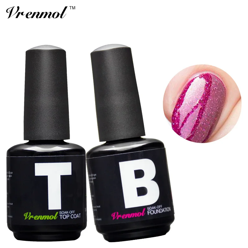 

Vrenmol 15ml Long Lasting No Clean LAK Top Base Coat Gel Varnish Top It Off + Base Coat Foundation Transparent Gel Lacquer