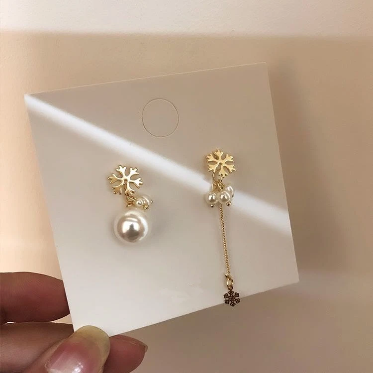 AOMU-2019-Korean-Chic-Style-Metal-Gold-Snowflake-Pearl-Asymmetric-Long-Tassel-Drop-Earrings-for-Women