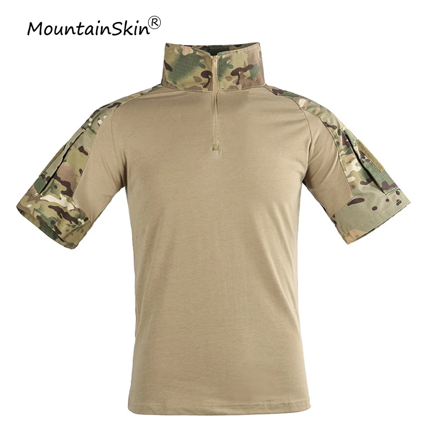 

Mountainskin Men's Military Tactical Short Sleeves T-Shirts Fitness Casual Camouflage T-Shirt Army Lurker Frog Suit Brand LA657