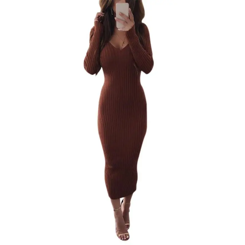

Women Vestidos Party Dress Sexy V-neck Striped Print Plus Size Long Sleeve Elastic Slim Dress Casual Long Dress New
