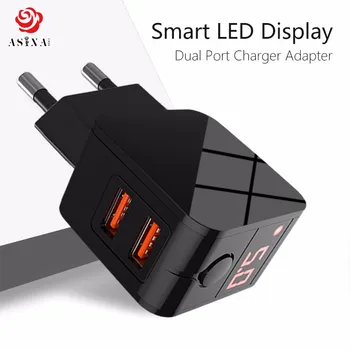 ASINA 5V 2.4A Dual USB Port Charger Adapter Mobile Phone Charger LED Display Fast Charging Travel Adapter For iPhone Samsung    