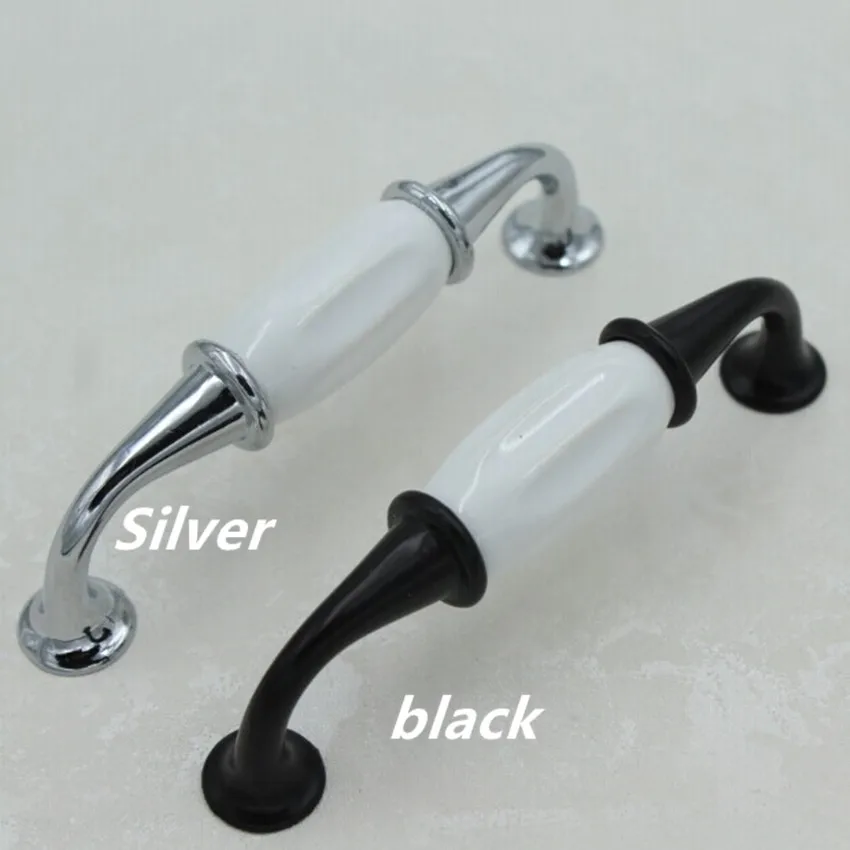96mm Black Kitchen Pulls White Ceramic Dresser Handle Silver Drawer Cupboard Wardrobe