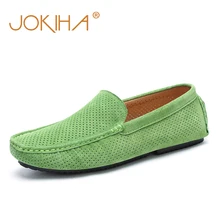 Сезон весна-лето; дышащая обувь на полой подошве; мужские лоферы; люксовый бренд; итальянская модная повседневная мужская обувь; Кожаные Мокасины зеленого цвета без застежки