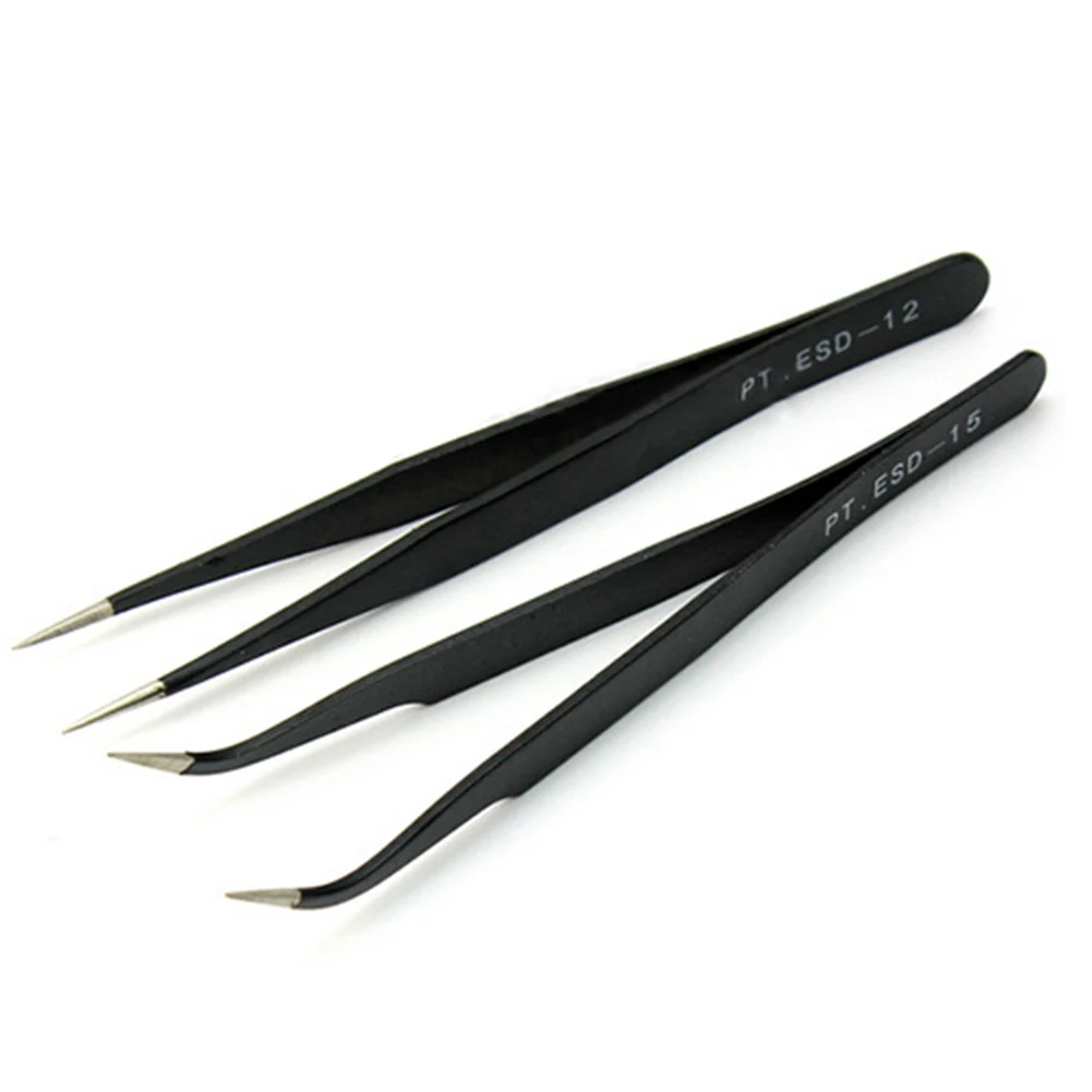 

Professional Nail Art Rhinestones Elbow Straight Tweezers Black Acrylic Gel Nail Art Supplies