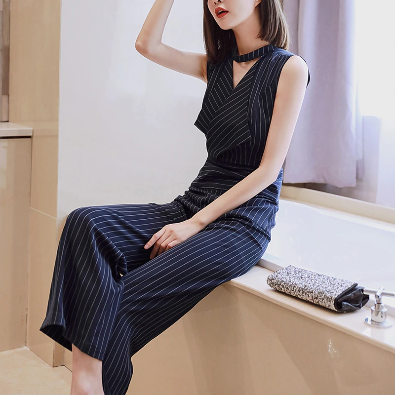 2019 Women Sleeveless Elegant Office Lady Striped romper Jumpsuit 2019 Women Sleeveless Elegant Office Lady Striped romper Jumpsuit
