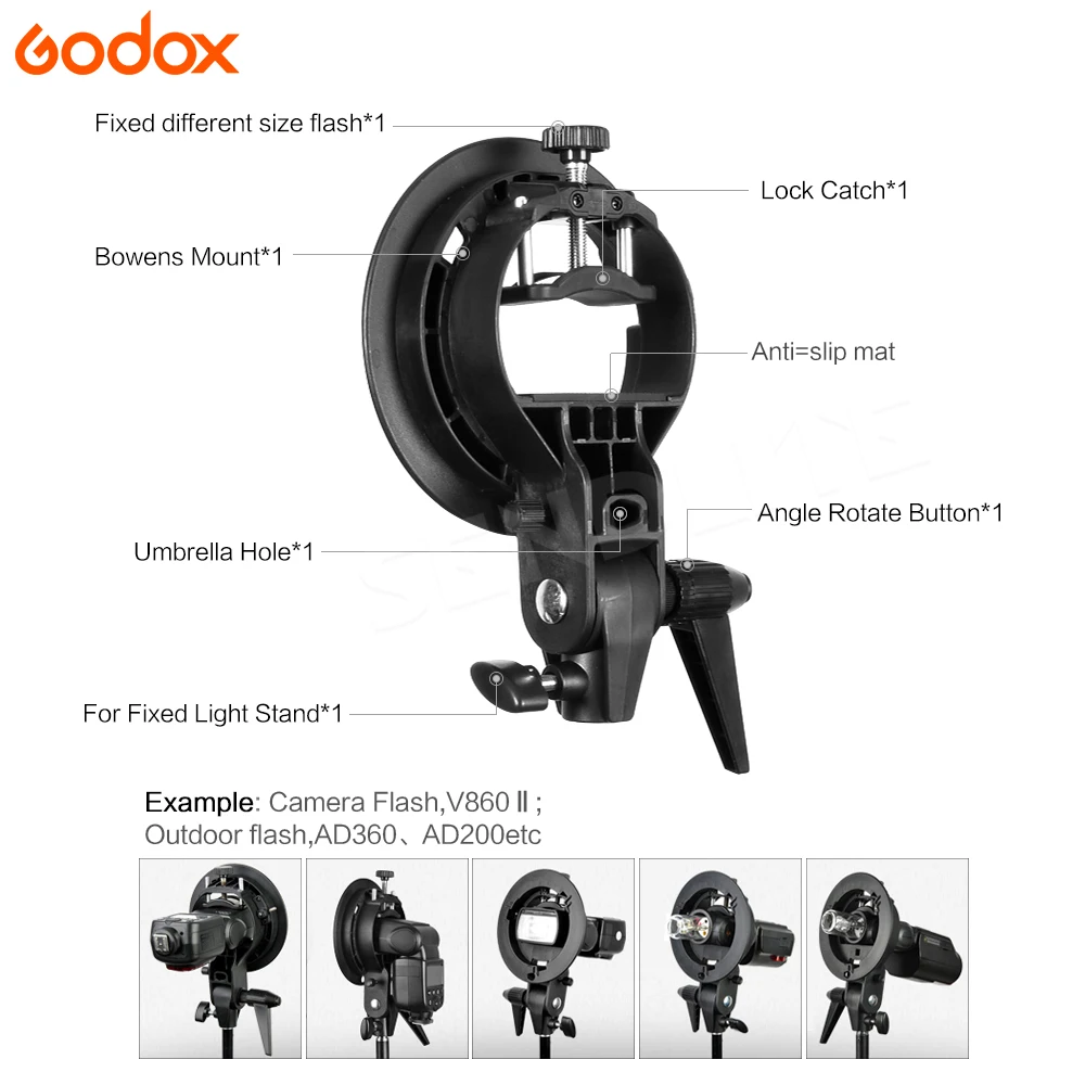 Godox s-образный кронштейн Bowens S держатель для TT600 TT685 V860II TR988 YN685S peedlite Flash Snoot софтбокс beauty Dish Honeycom