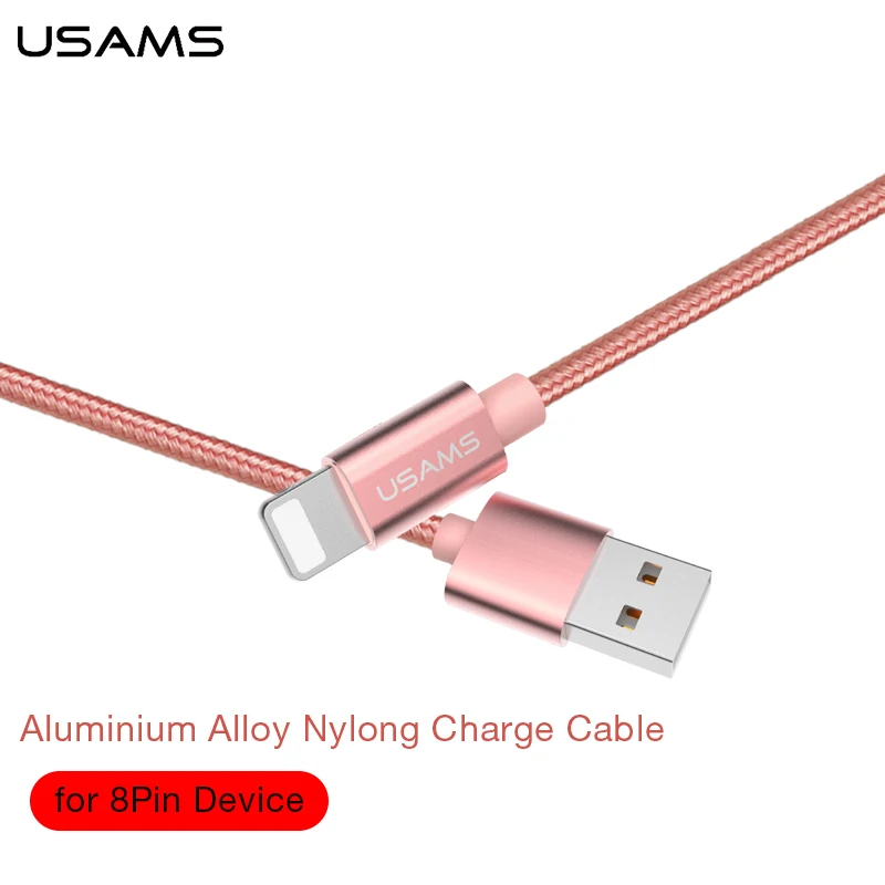 USAMS USB Cable for iPhone 6/7/8/5s Plus Cute Charger 100CM 200CM Braid Nylon Sync Data Transfer Gold Silver | Мобильные телефоны и
