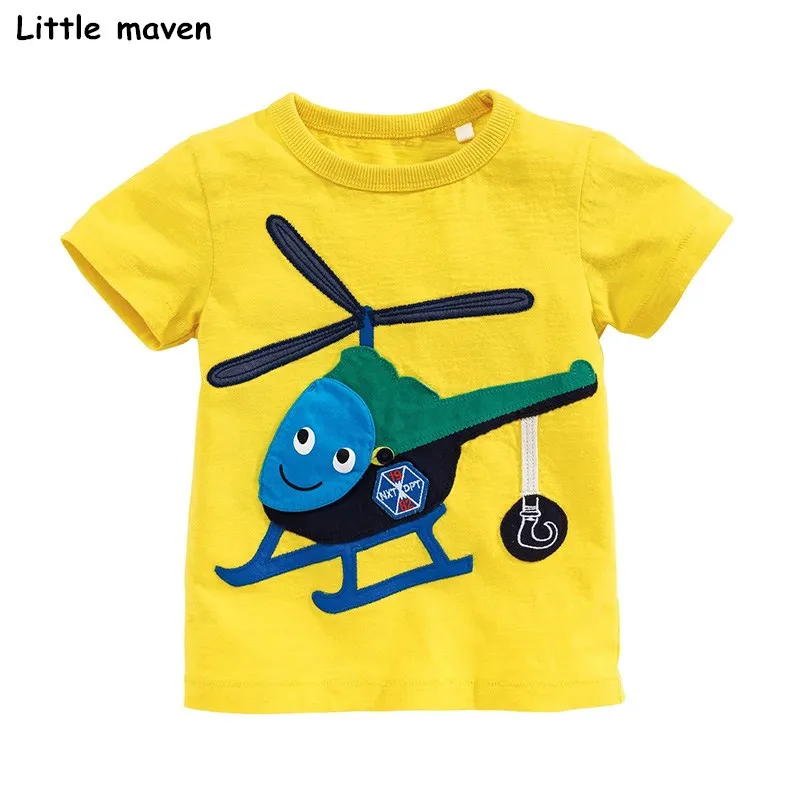 Little maven/ г. Летняя одежда для маленьких мальчиков; футболка с короткими рукавами; хлопковая брендовая футболка с аппликацией в виде вертолета; 51031 - Цвет: picture color