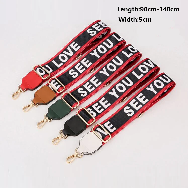 Women Adjustable Shoulder Straps Famous Brand Female Guitar Strap Female Strap Bag Straps Gold Buckle Bag Accessories White