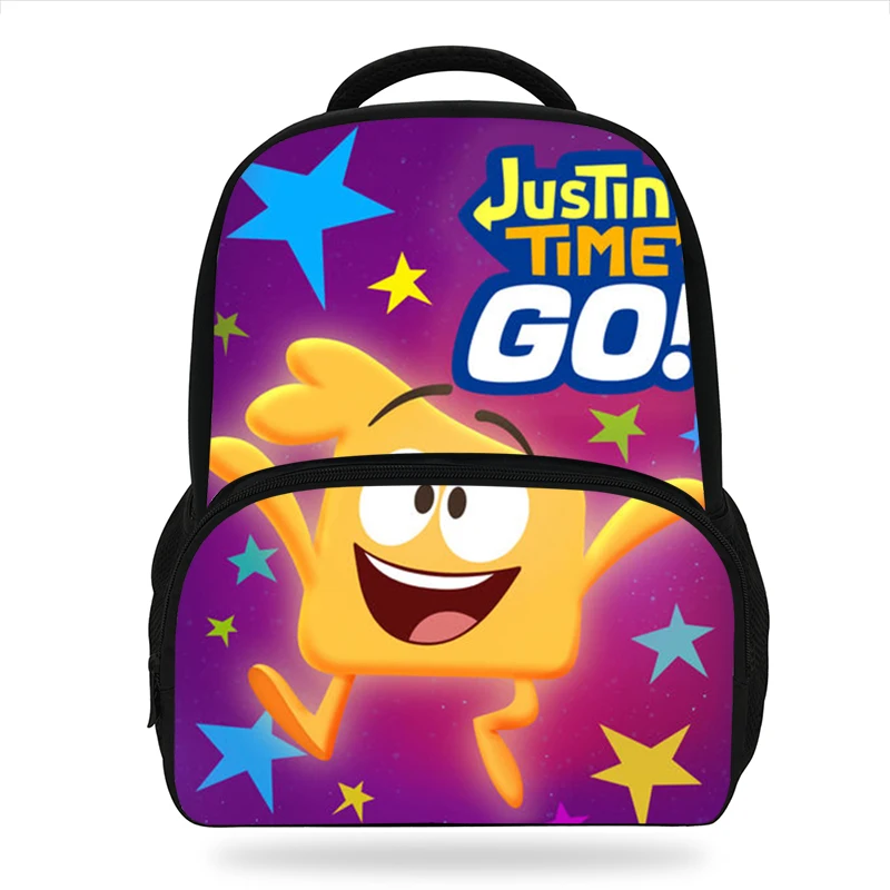 

Girls Cartoon Justin Time Go Design Backpack Character Cute Pattern Kids Book Bags Boys School Backpacks Kindergarten Bag 3D
