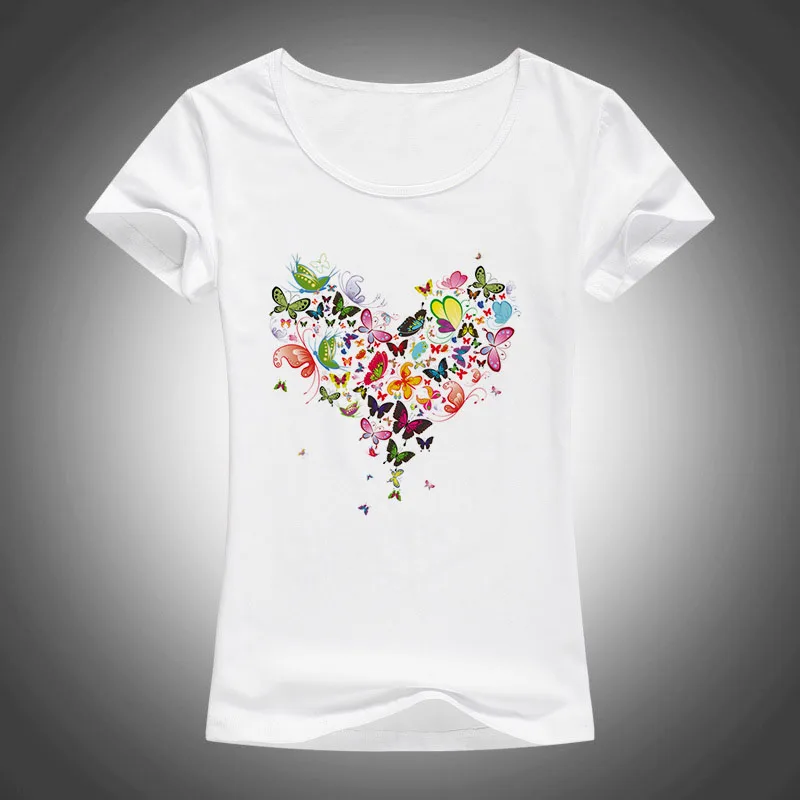 2017 summer Heart shape colorful butterfly t shirt women beautiful...