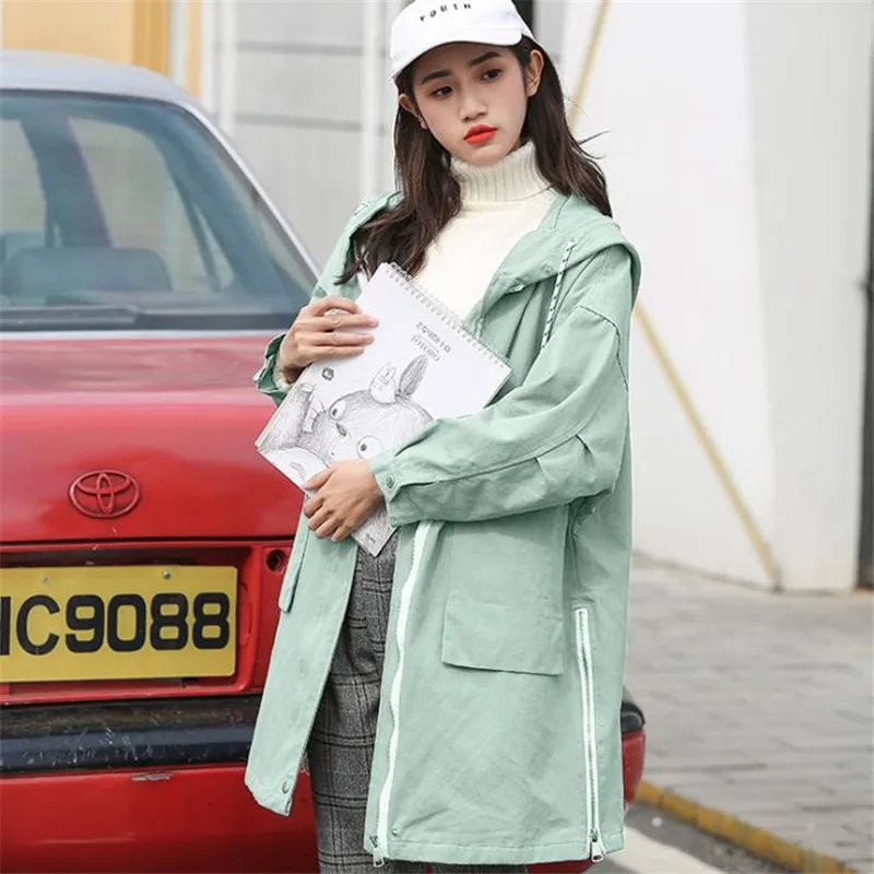 Cm347 De Coupe 2018 Bf Capuchon Femmes Nouvelles Manteau vent Preppy Printemps yellow Survêtement Vent Longue Style Mode Fermeture Éclair Tranchée Occasionnel Green Light Lâche À nqUIWWc1v