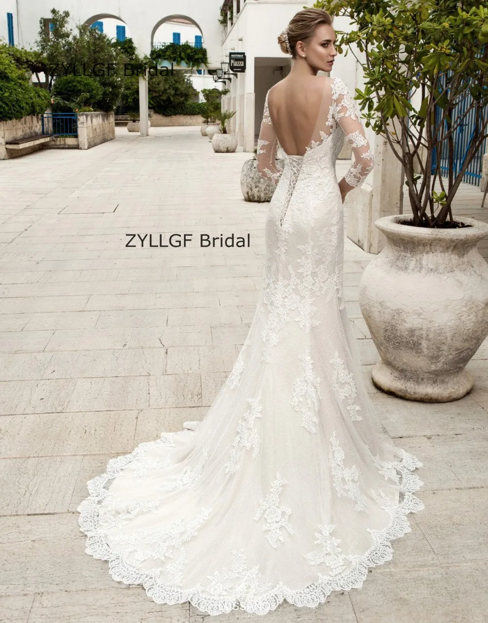 Zyllgf Bridal Y Low Back Boat Neck Wedding Dress Mermaid Lace Zyllgf Bridal Y Low Back Boat Neck Wedding Dress Mermaid Lace Corset Gown Long Sleeve Vestido De Novias 2017 Tn183 In Dresses From