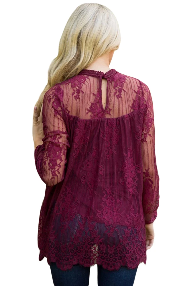 Fuchsia-Glam-Floral-Pattern-Lace-Blouse-with-Eyelash-Hem-LC250728-3-2