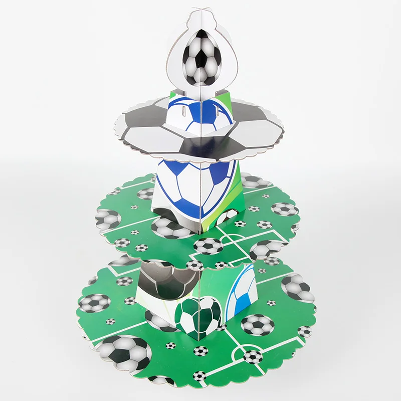 

1set Football Soccer 3 Tier Kids Birthday Supplies Cardboard Cupcake Paper Stand Plates Party Cake Holder Party Decoration