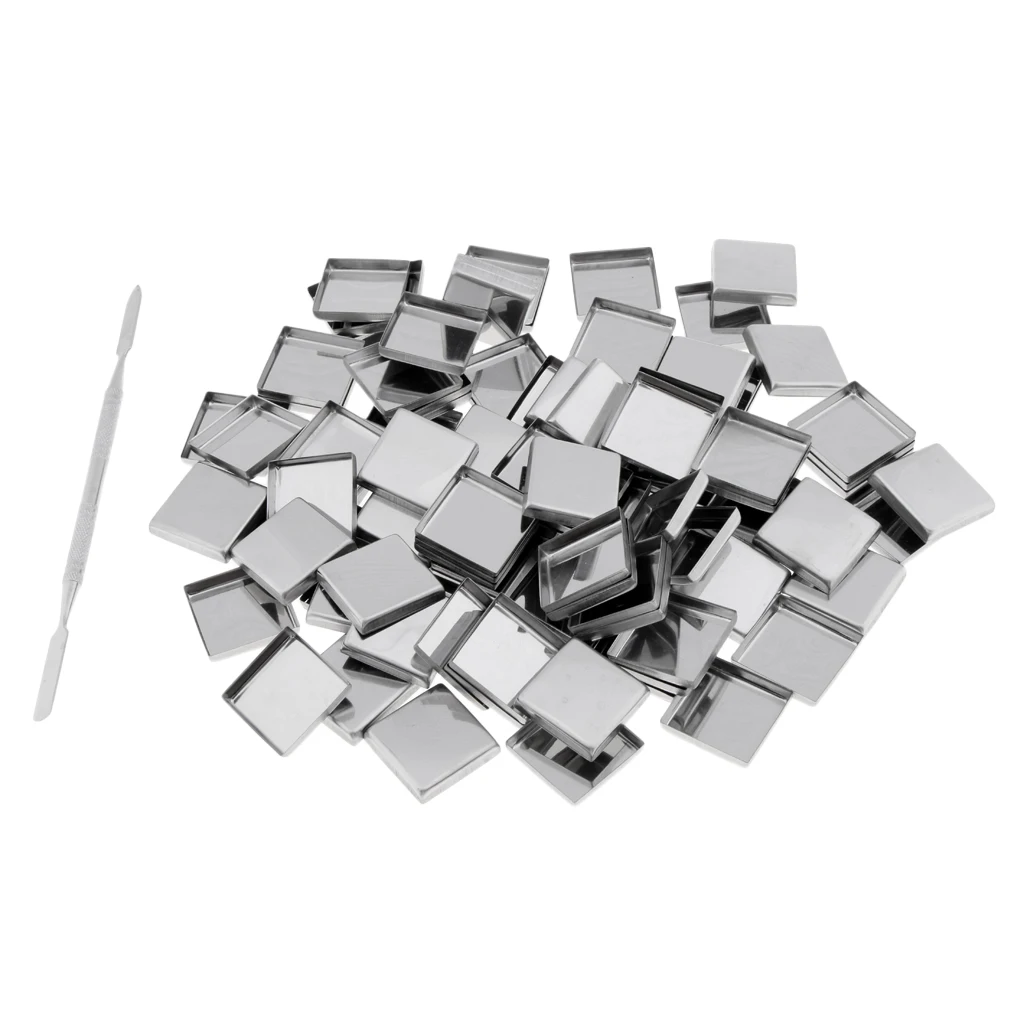 100Pcs Empty Eyeshadow Blush Powder Cream Makeup Pans Magnetic Tins Palette Square+Stick