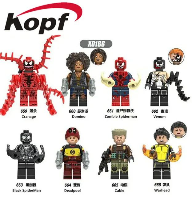 Best Offers X0166 Single Sale Figures Deadpool Domino Cable Peter Carnage Warhead Black Spderman Zombie Series Building Blocks Kids Toy