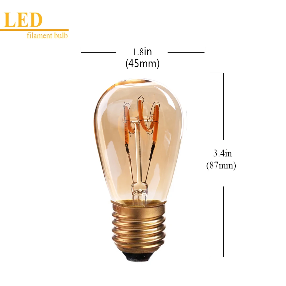Grensk S14 Винтаж светодиодные лампочки спираль стеклянный медальон E27 желтый светодиод с регулируемой яркостью 2200 K Декоративные высокой мощности 30 Вт, эквивалентная лампа ампулы