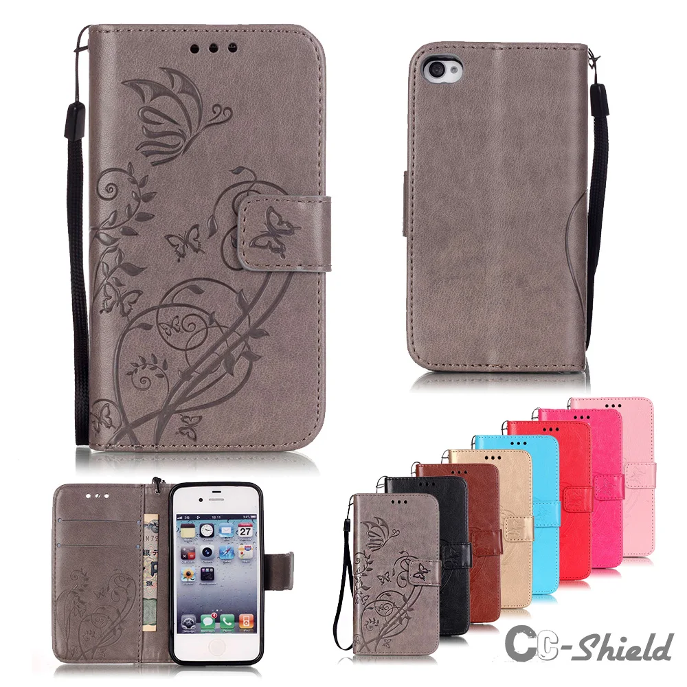 

For Apple iPhone 4S 4 S Solid color single embossed pattern leather case fashion card slot bracket wallet clamshell phone cover