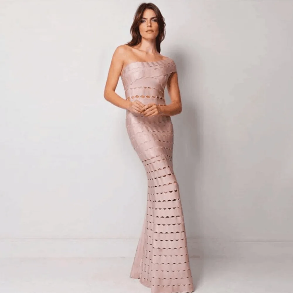 2019 Winter Maxi Jurk Een Schouder Enkellange Trompet Runway Vrouwen Jurk Avond Party Bandage Jurk Vestidos