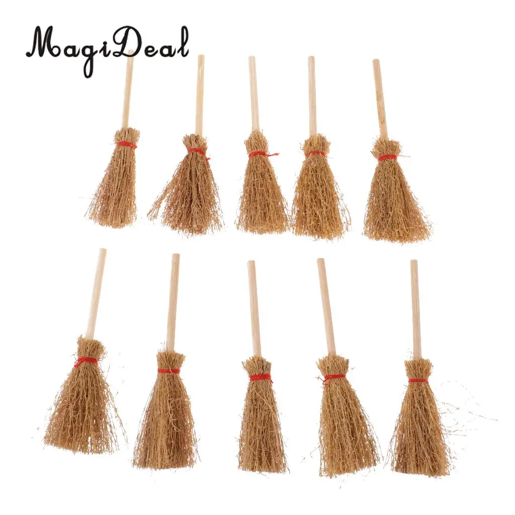 1/12 Doll House Decoration Accessories Mini Bamboo Broom Model Dollhouse Miniature Cleaning Tools Kit Pretend Play Toy 10 Pieces
