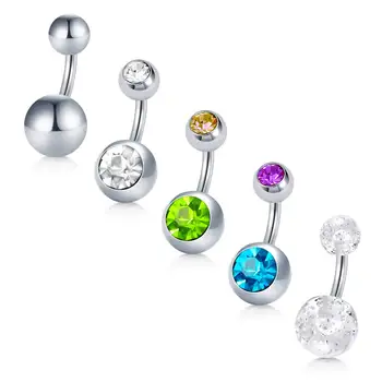 

JFORYOU Short Belly Button Rings 5 Pcs 6mm Stainless Steel Petite Navel Rings 5 Style for Women Girls Body Piercing