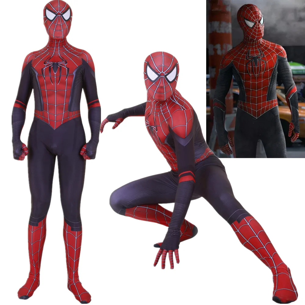 Raimi Человек-паук вдали от дома Гибридный карнавальный костюм черный Zentai Человек-паук супергерой боди Маска Костюм глаз паука/линзы