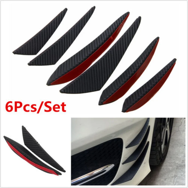 6Pcs Universal Carbon Fiber Look Car Front Bumper Fins Spoiler Wing Lip Splitter M8617