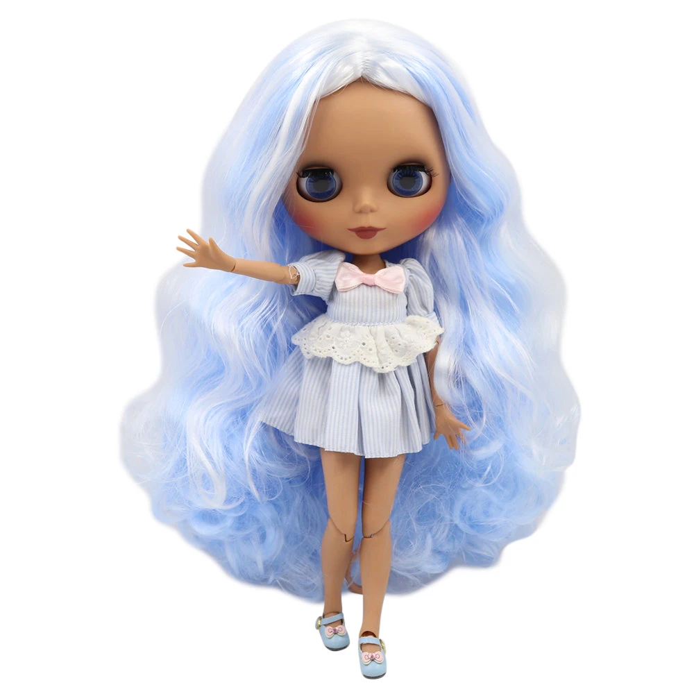

1/6 Blyth ICY DBS BJD doll black skin Matte face Joint body Blue mixed White hair. No.BL6005/136