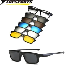 TOPSPORTS 5 lens Polarized Clip On Sunglasses Men optical myopia frame Glasses square lens driving Magnetic women prescription