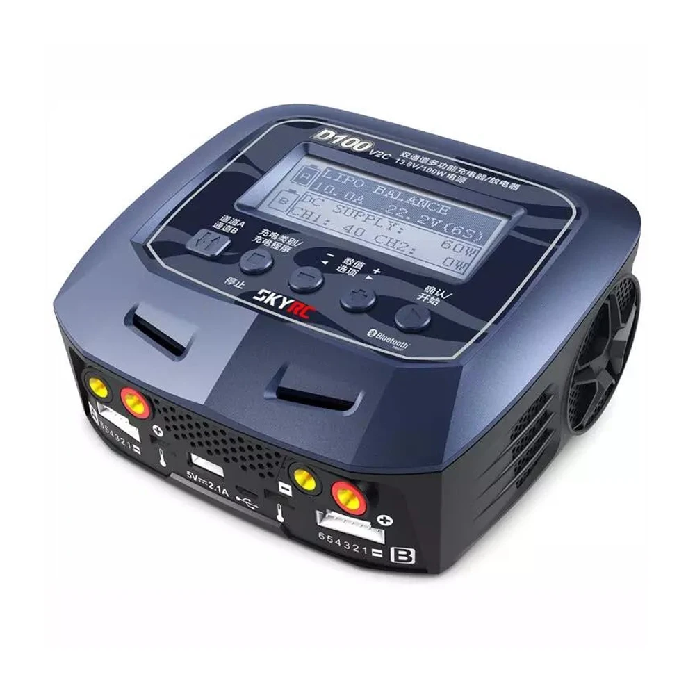 

Skyrc D100 V2C Charger Twin-Channel AC/DC LiPo 1-6s 2x100W Dual Balance Charger Discharger Lipo LiFe Li-ion NiMh PB Battery